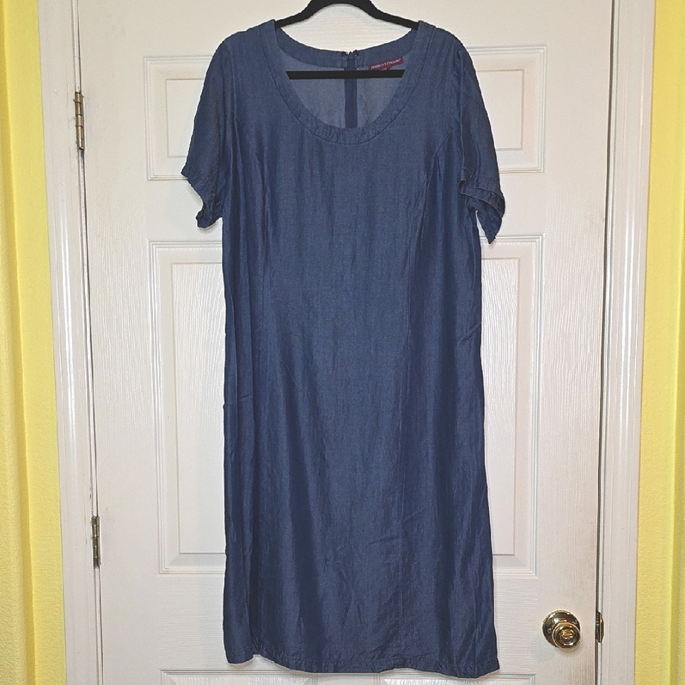 Jessica London Chambray Classic Versatile Plus Size Short Sleeve Dress